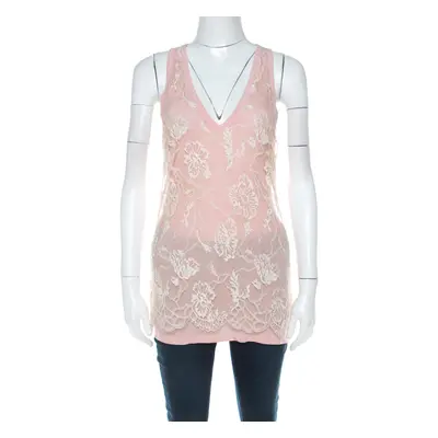 Emanuel Ungaro Pale Pink Floral Lace Overlay Tank Top