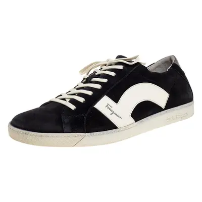 Salvatore Ferragamo Black/White Leather and Suede Low Top Sneakers Size