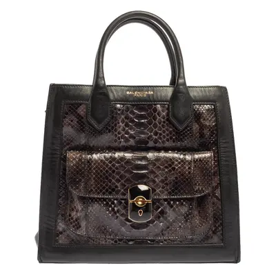 Balenciaga Black Leather and Python Padlock All Afternoon Tote