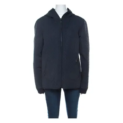 Mulberry Navy Blue Quilted Zip Front Hooded Jacket