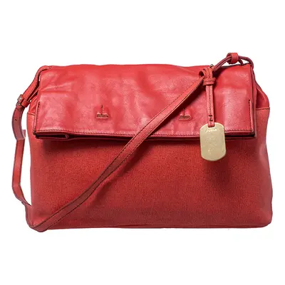 Furla Orange Leather Fold Over Shoulder Bag