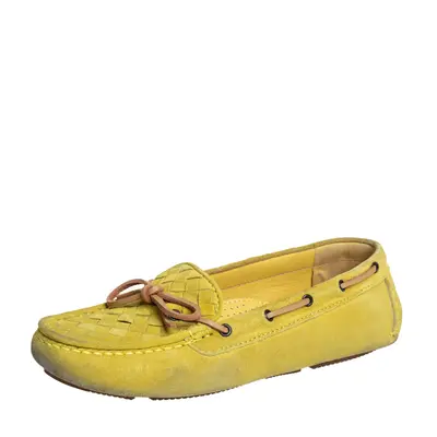 Bottega Veneta Yellow Intrecciato Suede Bow Slip On Loafers Sizs 36.5