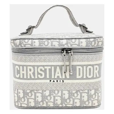 Dior Grey Canvas Oblique Cannage Travel Vanity Shoulder Bag