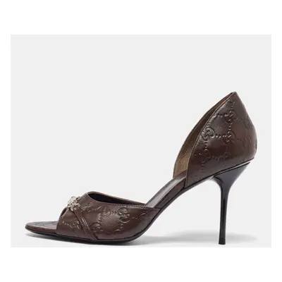 Gucci Brown Guccissima Leather Horsebit D'orsay Peep Toe Pumps Size