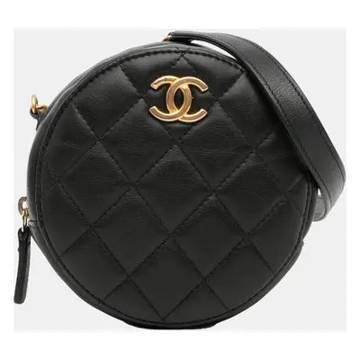 Chanel Black Quilted Calfskin About Pearls Round Clutch with Chain