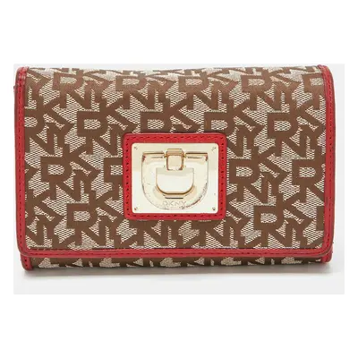 DKNY Beige/Red Signature Canvas and Leather French Wallet