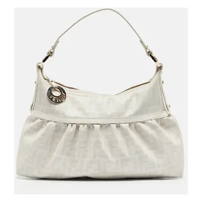 Fendi White Zucca Coated Canvas and Leather Chef Shoulder Bag