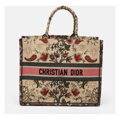 Dior Multicolor Floral Embroidered Canvas Large Book Tote