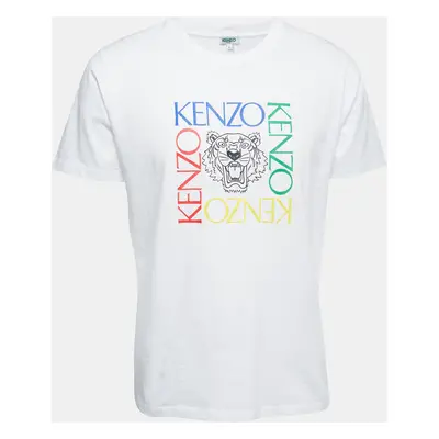 Kenzo White Logo Print Cotton Crew Neck Half Sleeve T-Shirt