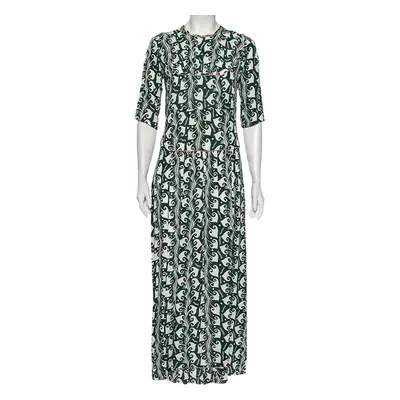 Marni Green Printed Crepe Pleated Front Detailed Maxi Dress