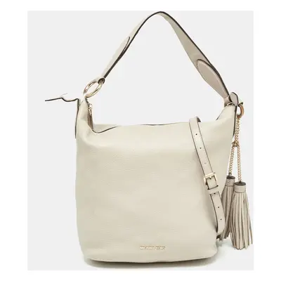 Michael Kors Light Grey Leather Elana Tassel Bucket Bag