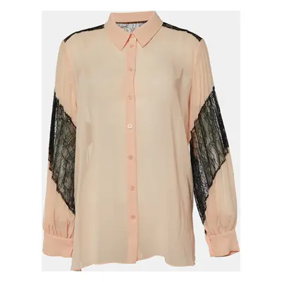 Boutique Moschino Pink Chiffon & Lace Detail Plisse Sleeve Shirt