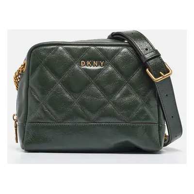 Dkny Green Quilted Glossy Leather Sofia Crossbody Bag