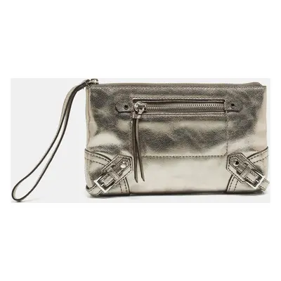 Michael Kors Metallic Grey Leather Fallon Wristlet Clutch