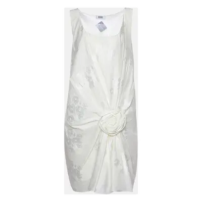 Moschino Cheap and Chic Cream Jacquard Floral Draped Sleeveless Mini Dress