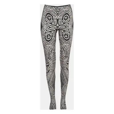 Norma Kamali Black Print Stretch Knit Footie Leggings