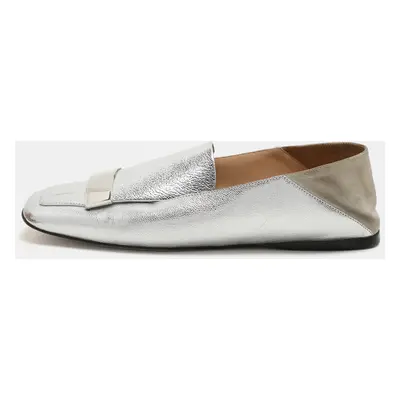 Sergio Rossi Silver Leather and Suede SR1 Loafers Size