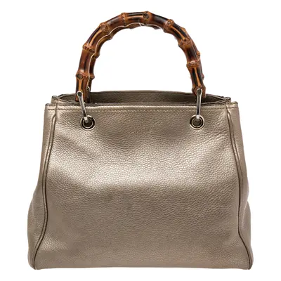 Gucci Metallic Gold Leather Bamboo Top Handle Shopper Tote