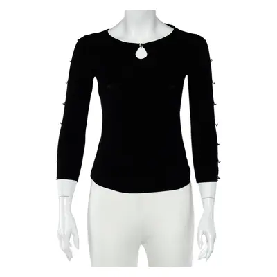 Emporio Armani Black Silk Knit Crystal Detail Long Sleeve Top