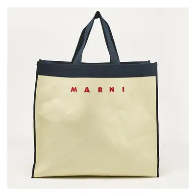 Marni Cream/Navy Blue Canvas Logo Shopping Tote