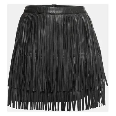 Zadig and Voltaire Black Fringed Leather Mini Skirt