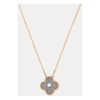 Van Cleef & Arpels Vintage Alhambra Obsidian DIamond 18k Rose Gold Holiday Necklace