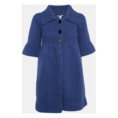 Alice + Olivia Blue Wool Knit Short Sleeve Sweater Coat