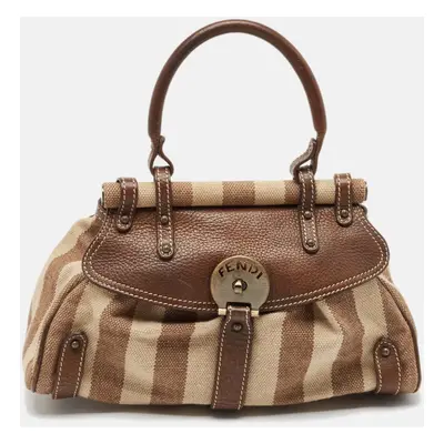 Fendi Brown/Beige Stripe Canvas and Leather Magic Top Handle Bag