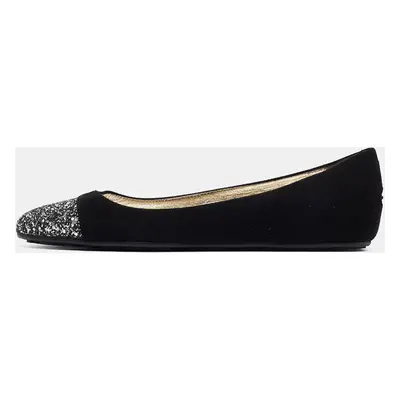 Jimmy Choo Black/Silver Suede and Glitter Ballet Flats Size 38.5