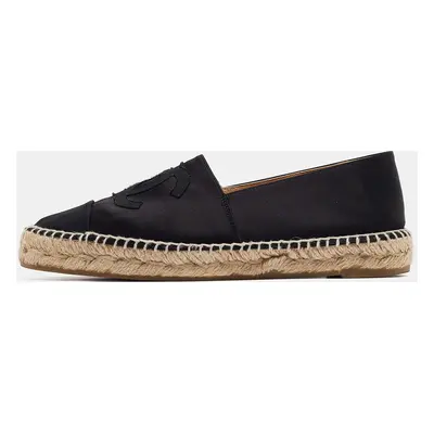 Chanel Black Satin CC Cap Toe Espadrille Flats Size