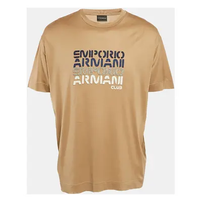 Emporio Armani Beige Logo Applique Cotton T-Shirt