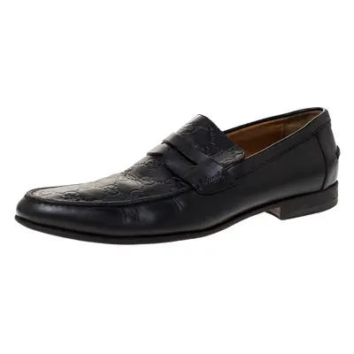 Gucci Black Guccissima Leather Penny Slip On Loafers