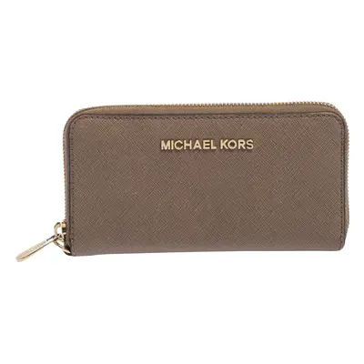 Michael Kors Beige Leather Zip Around Wristlet Wallet