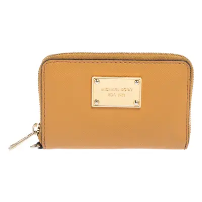 Michael Kors Tan Leather Zip Around Wristlet Wallet.