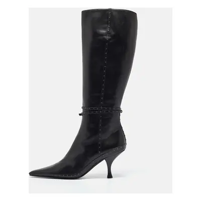 Fendi Black Leather Pointed Toe Knee Length Boots Size