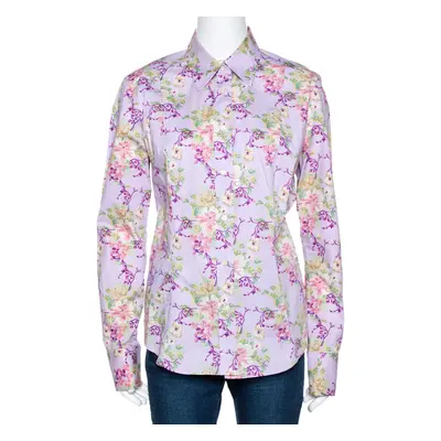 Etro Mauve Floral Printed Cotton Button Front Fitted Shirt