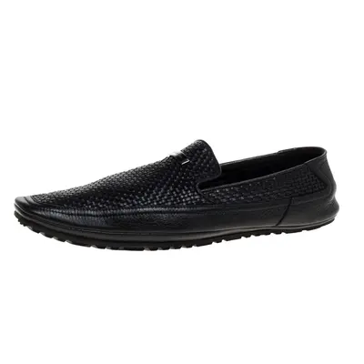 Versace Black Woven Leather Slip On Loafers Size