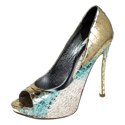 Gina Multicolor Python Peep Toe Platform Pumps Size