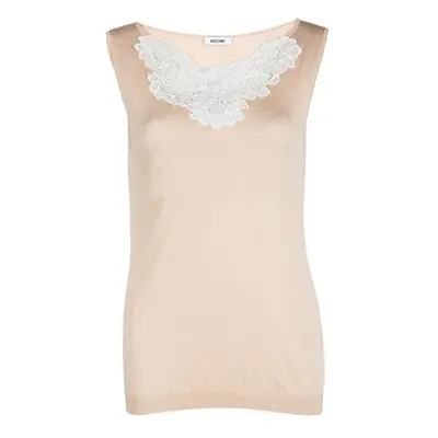 Moschino Beige Knit Lace Neck Trim Detail Sleeveless Top