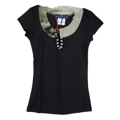 Roma e Tosca Black Contrast Neckline Tshirt