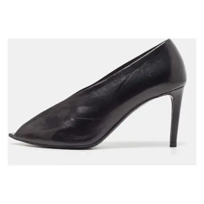 Balenciaga Black Leather V Neck Open Toe Pumps Size