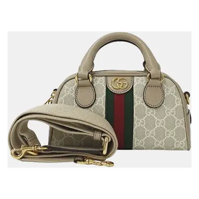 Gucci Beige GG Canvas and Leather Mini Ophidia Top Handle Bag