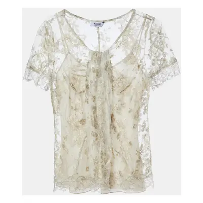 Moschino Cheap and Chic Gold Floral Lace Half Sleeve Top