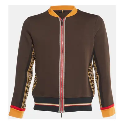 Fendi Brown Knit Zucca FF Logo Trimmed Zip-Up Jacket