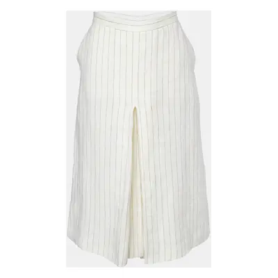 Max Mara Off White Striped Linen Pleated Culottes