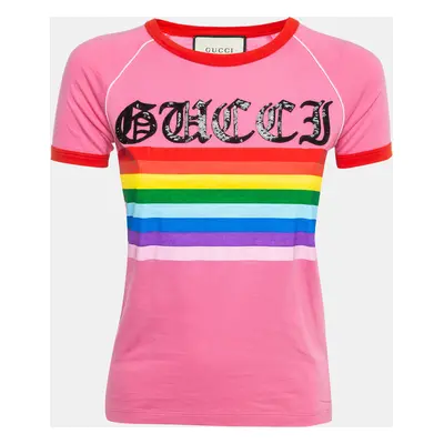 Gucci Pink Rainbow Print Cotton T-Shirt