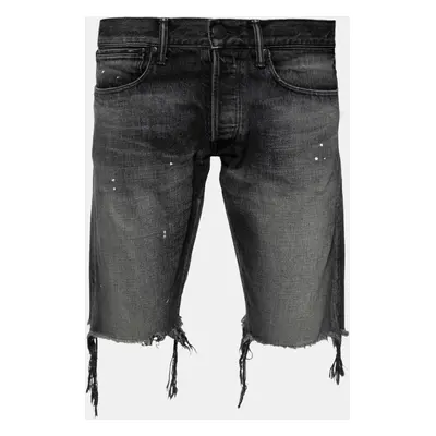 John Elliott Grey Denim Frayed Hem Detail Shorts