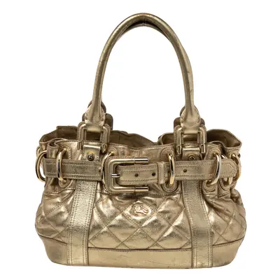 Burberry Metallic Gold Quilted Patent Leather Beaton Tote