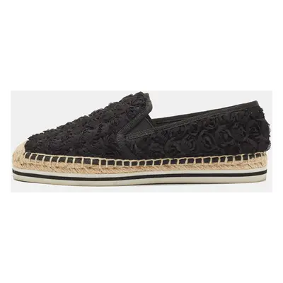 Tory Burch Black Fabric Floral Espadrille Flats Size