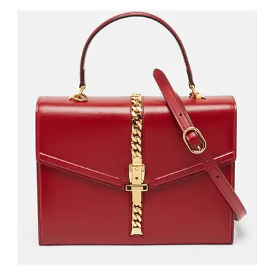 Gucci Red Leather Sylvie Top Handle Bag